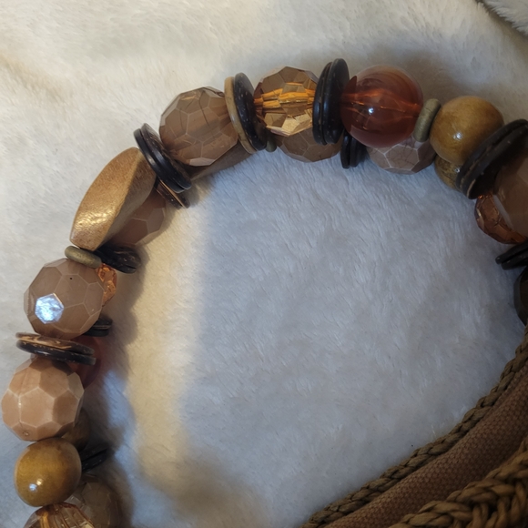 Poppie Jones Brown Woven Handbag with Beaded Handle - Picture 4 of 8